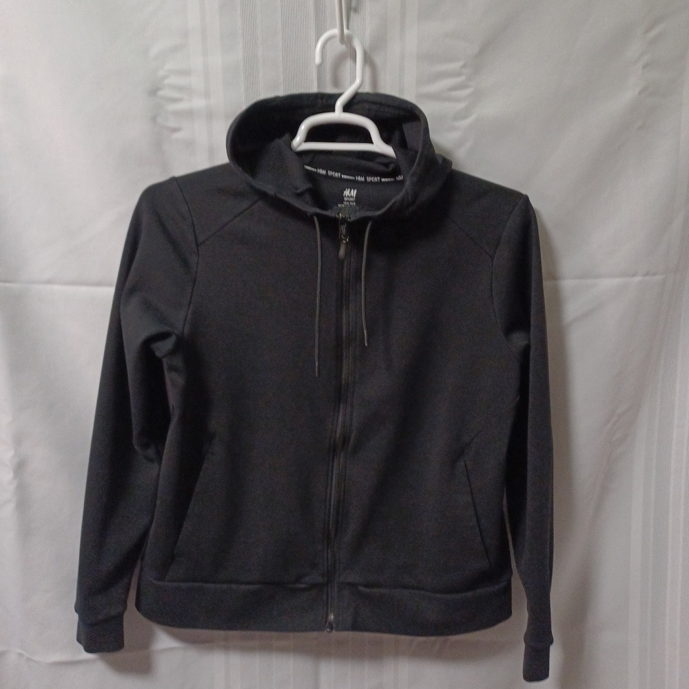 H&M‎ Sport Full Zip Hoodie Mens M Black Fitted Activewear Long Sleeve Sweatshirt